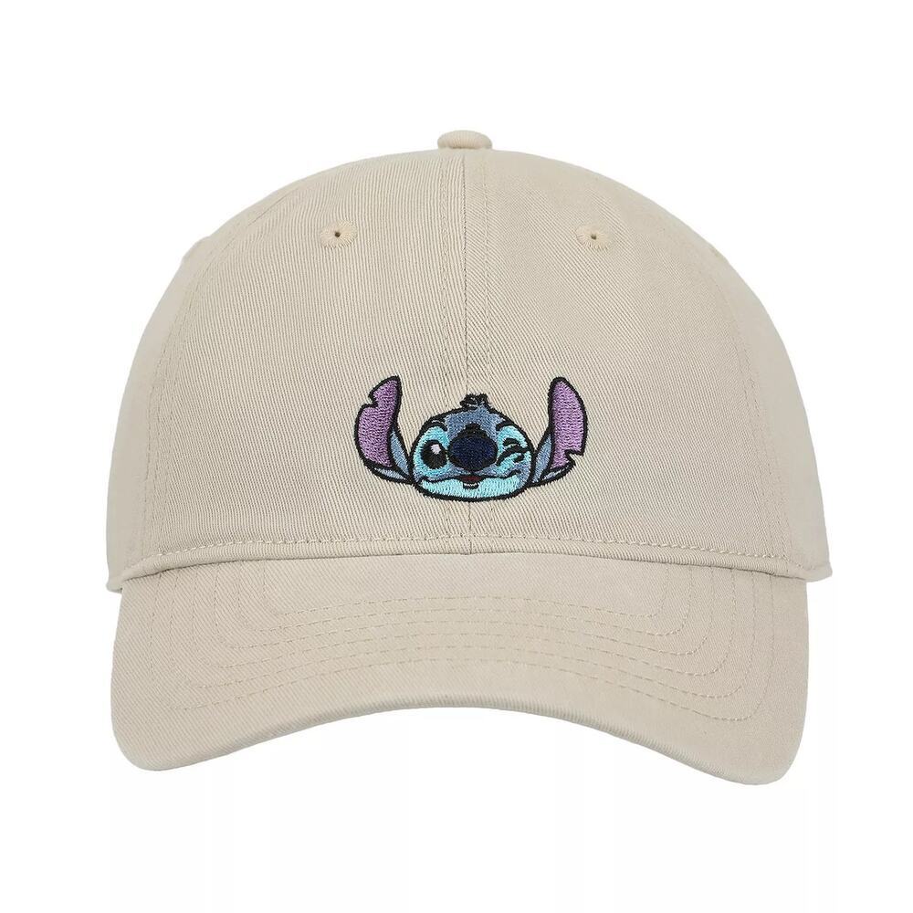 Disney Stitch Embroidery Dad Cap Size 1 Beige Winky Face Strapback Baseball
